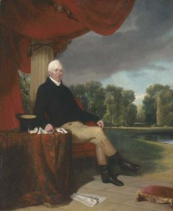 Portrait Of James Campbell Of Hampton Court House, Seated Full-length, In A Black Jacket And Cream Breeches — William Collins