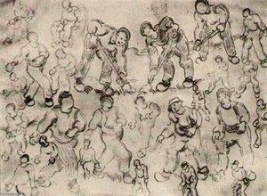 Sheet With Numerous Figure Sketches — Vincent Willem Van Gogh, Post-impressionism