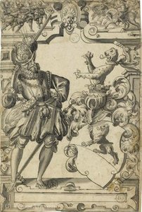 The Arms Of The Escher Zum Luchs With A Musketeer, A Battle Scene Above — Christoph Murer