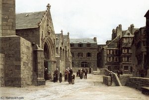 Sortie De Leglise Saint Melaine A Morlaix — Léon Augustin L'hermitte