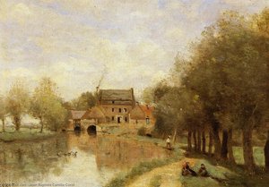 Arleux-du-nord, The Drocourt Mill, On The Sensee — Jean-baptiste-camille Corot, Impressionism