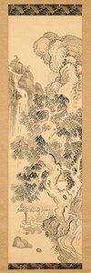 Paired Ink Drawings of a Priest in a Waterside Bower and Returning to the Mountain