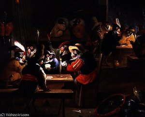 Monkeys In A Tavern, Detail Of The Card Game — Ferdinand Van Kessel