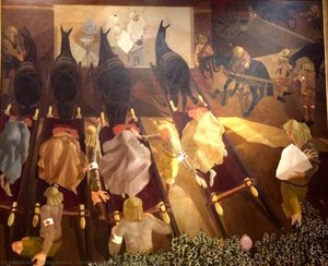 Travoys Arriving With Wounded At A Dressing Station At Smol, Macedonia, September 1916 — Sir Stanley Spencer