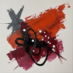 Tension In Orbit: A Singular Convergence Of Crimson, Amber, And Gestural Shadow — Christian Noiret