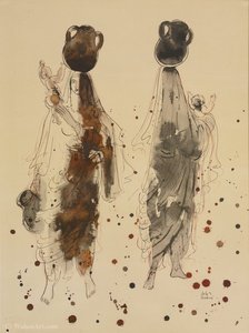 Visions Of Israel - Women With Jugs Of Water And Children — Reuven Rubin