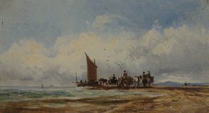 Beach With Mounted Figures And Boat — George Hornblower Simms