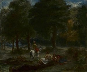 Jóvenes Cavaleros Griegos Descansando En Un Bosque — Eugène Delacroix