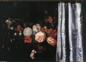 Flower Still-life With Curtain — Adrian Van Der Spelt
