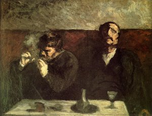 Deux Hommes Assis À Une Table, Ou Les Fumeurs, Huile Sur Panneau Two Men Sitting With A Table, Or The Smokers, Oils On Panel — Honoré Daumier, Realism