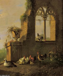 Poultry By A Ruin -