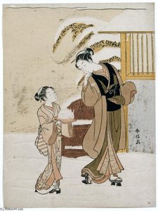 Young Woman Admiring A Snow Rabbit — Suzuki Harunobu