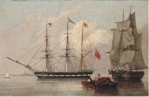 Drifting Into Harbour Past An Armed Merchantman — John Wilson Carmichael