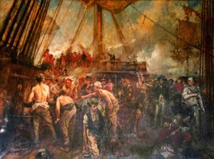 The Scene on Deck of HMS 'Victory' (possibly during the Battle of Trafalgar)
