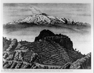 Castel Mola And Mount Etna, Sicily (december 1932) — Maurits Cornelis Escher