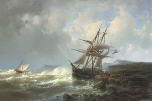 Mooring The Three-master In A Stiff Breeze — Abraham Hulk Senior
