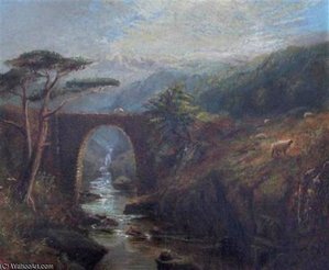 Scottish Landscape With Figure On A Stone Bridge