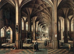 Interior Of A Church With A Family In The Foreground — Hendrick Van The Younger Steenwyck