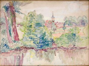 Paysage, Village Au Bord De L'eau — Ferdinand Guillaumin