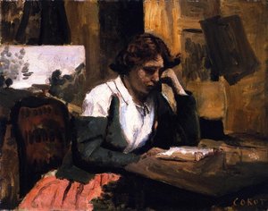 Study, Young Woman Reading — Jean-baptiste-camille Corot