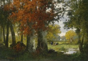 Forest Clearing With Women Gathering Brushwood — Adolf Kaufmann