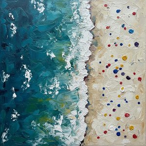 Fragmented Tides Of Azure And Sand In A Singular Impasto Masterpiece — Christian Noiret, Contemporary Abstract Painting