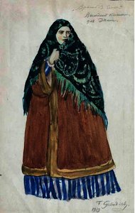 Costume Design For Dasha, The Merchant's Wife — Boris Mikhailovich Kustodiev