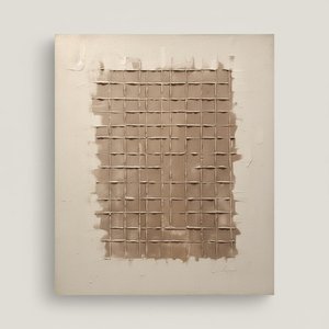 Monolithic Tactile Grid In Ethereal Earth Tones: A Singular Meditative Relief Masterpiece — David Moreau, Plaster & Texture