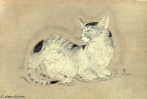 Chat Assis, Les Pattes Repliées — Léonard Tsuguharu Foujita, Contemporary Realism