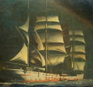 A Boarding Party Of Royal Naval Reserve Men Going Aboard A Prize Under Searchlight — Charles Pears