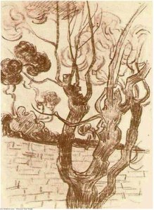 Treetop Seen Against The Wall Of The Asylum — Vincent Willem Van Gogh, Post-impressionism