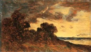 The Sea With Boat — Henri-joseph Harpignies