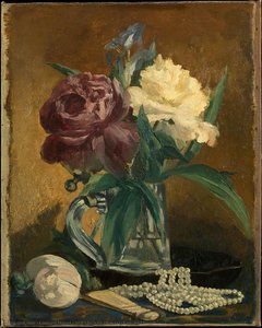 Still Life With Flowers, Fan, And Pearls — Édouard Manet, Impressionist Floral Still Life