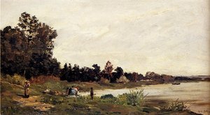 Washerwomen In A River Landscape — Ipolit Kamil Delpi