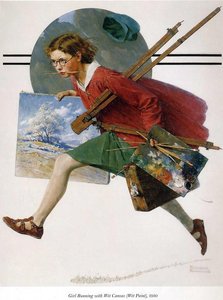 Girl Running With Wet Canvas — Norman Rockwell