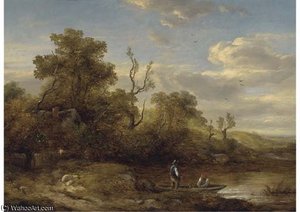 Figures In A Boat Before A Cottage — Richard Hilder