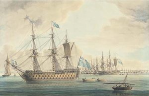 The Blockading Fleet Off Cadiz In With Lord St Vincent's Flagship Ville De Paris Anchored In The Foreground — Thomas Buttersworth