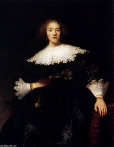 Portrait Of A Young Woman With A Fan — Rembrandt Van Rijn, Baroque