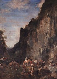 Arabs Fording A Mountain Stream