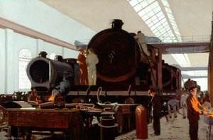 Building an Engine at Crewe Works (London, Midland and Scottish Railway poster artwork)