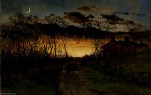 Untitled (sunset With Quarter Moon And Farmhouse) — Edward Mitchell Bannister