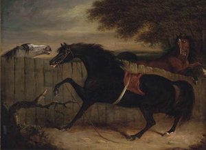 The Stallion Smolensko With A Grey Mare And Another Horse By A Fence