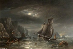 Moonlit Coastal Scene — John Wilson Carmichael