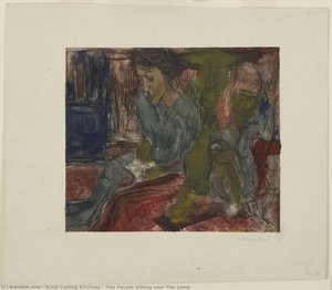 Two People Sitting Near The Lamp — Ernst Ludwig Kirchner, German Expressionism
