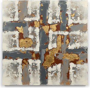 Fragmentiertes Vergoldetes Gitter: Eine Monumentale Studie In Erde Und Metallic-gold — David Moreau, Gips & Textur