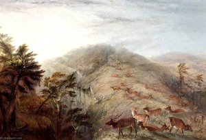Mountain Scene With Deer — Richard Ansdell
