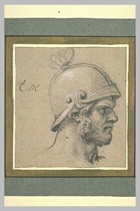 Tête D'homme Barbu, Casqué, De Profil — Charles Le Brun