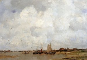 Fisher Ships On A River — Jacob Henricus Maris