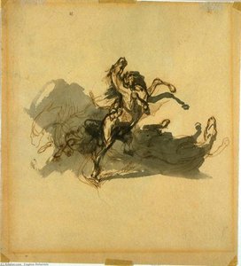 Lion Attacking A Horse - León Atacando Al Caballo — Eugène Delacroix, Romanticismo