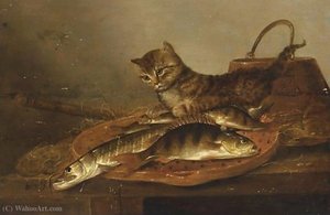A still life with a perch and a pike on an earthenware dish